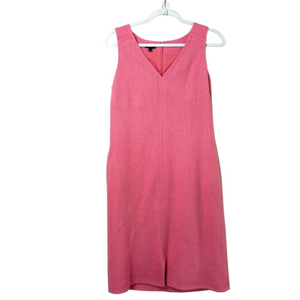 Talbots Tweed Sheath Dress Size 6 Pink Sleeveless Pockets V Neck Classic Texture